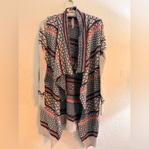 Aeropostale Geometric Knit Cardigan - Cream, Blue, Pink